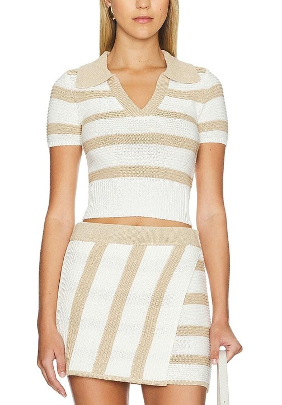 L'Academie Striped Beige Drea Polo Sweater Size XXS